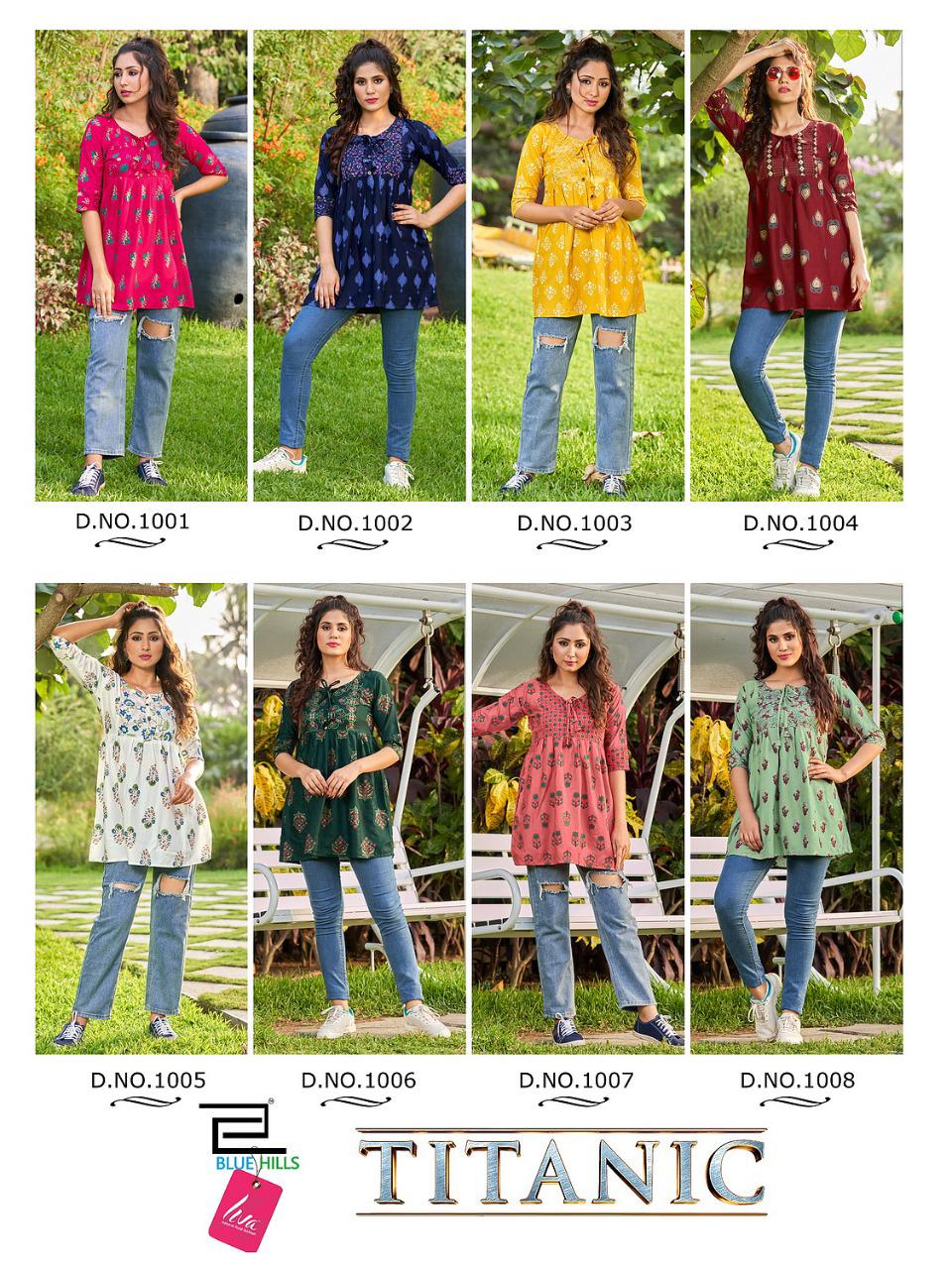 Blue Hills Titanic Fancy Regular Wear Rayon Printed Short Kurtis Collection
